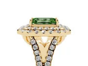 Emerald Cut Halo Split Shank Engagement Ring Setting for a Fancy Green Lab-Grown Diamond | Yellow Gold