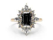 Emerald Cut Cluster Halo Engagement Ring Setting for a Black Center | Yellow Gold