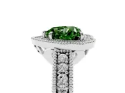 Fancy Green Heart Cut Diamond Halo Ring Set in White gold with Round Accent Halo, Pavé Band and Prong Setting