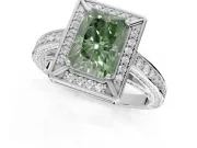 Radiant Cut Sectioned Halo Engagement Ring Setting for a Fancy Green Lab-Grown Diamond | White Gold
