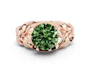 Fancy Green Round Cut Diamond Leaf-Inspired Engagement Ring Set in Rose gold with Round Accents