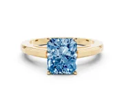 Fancy Blue Radiant Cut Diamond Solitaire Ring Set in Yellow gold with Prong Setting and Classic Band