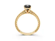 Fancy Black Radiant Cut Diamond Solitaire Milgrain Engraved Band Set in Yellow gold with Prong Setting