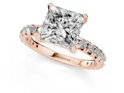 Princess Cut Pavé Solitaire Engagement Ring Setting | Shared Prong Band | Rose Gold
