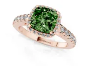 Fancy Green Cushion Cut Diamond Halo Engagement Ring Set in Rose gold with Pavé Band and Prong Setting
