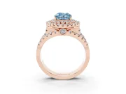 Oval Double Halo Split Shank Engagement Ring Setting for a Fancy Blue Lab-Grown Diamond | Pave Strands | Rose Gold