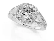 Cushion Cut Halo Engagement Ring Setting | V-Split Pavé Band | White Gold