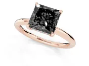 Fancy Black Princess Cut Diamond Solitaire Ring Set in Rose gold with Thin Band and Prong Setting