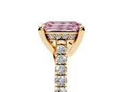Emerald Cut Hidden Halo Pave Engagement Ring Setting for a Fancy Pink Lab-Grown Diamond | Claw Prongs | Yellow Gold