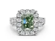 Radiant Cut Halo Engagement Ring Setting for a Fancy Green Lab-Grown Diamond | Graduated Channel Band | Platinum