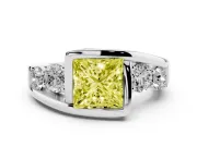 Fancy Yellow Princess Cut Diamond Bezel Bypass Ring Set in Silver with Round Accents