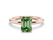 Fancy Green Emerald Cut Diamond Solitaire Ring Set in Rose gold with Prong Setting on a Polished Plain Band