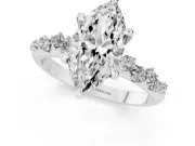 Marquise Cut Diamond Solitaire Vine Band Ring Set in Platinum with Round Accents and Prong Setting