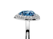 Fancy Blue Heart Cut Diamond Halo Engagement Ring Set in White gold with Solitaire Band and Prong Setting
