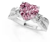 Fancy Pink Three-Stone Heart Cut Diamond Twist Band Ring Set in Silver with Pavé Accents and Prong Setting