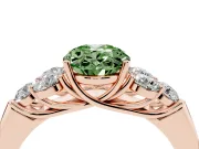 Fancy Green Oval Cut Diamond Cluster Ring Set in Rose gold with Round Accent Stones and Prong Setting on a Plain Band