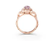 Fancy Pink Marquise Cut Diamond Halo Ring Set in Rose gold with Scrollwork Band and Prong Setting