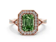 Emerald Cut Milgrain Halo Engagement Ring Setting for a Fancy Green Lab-Grown Diamond | Graduated Pavé | Rose Gold