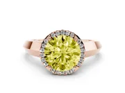 Fancy Yellow Round Cut Diamond Halo Ring Set in Rose gold with Cathedral Band and Prong Setting