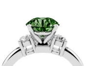 Fancy Green Three-Stone Round Cut Diamond Ring Set in Platinum with Prong Setting and Plain Band