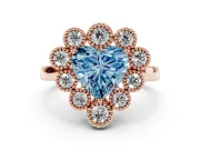 Heart-Shaped Milgrain Cluster Halo Engagement Ring Setting for a Fancy Blue Lab-Grown Diamond | Plain Band | Rose Gold