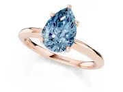 Fancy Blue Pear Cut Diamond Solitaire Engagement Ring Set in Rose gold with Prong Setting and Polished Band