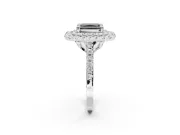 Fancy Black Radiant Cut Lab-Grown Diamond Double Halo Statement Ring Set in White Gold with Pavé Band