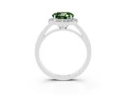 Fancy Green Round Cut Diamond Halo Ring Set in Silver with Solitaire Band and Prong Setting
