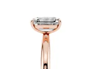 Emerald Cut Diamond Solitaire Ring Set in Rose gold with Prong Setting on a Polished Plain Band
