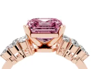 Fancy Pink Asscher Cut Diamond Cluster Engagement Ring Set in Rose gold with Pavé Band and Prong Setting