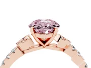 Fancy Pink Oval Cut Diamond Solitaire Leaf-Inspired Ring Set in Rose gold with Pavé Band and Prong Setting