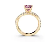 Fancy Pink Princess Cut Diamond Solitaire Twist Band Ring Set in Yellow gold with Pavé Setting and Prong Head