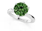 Fancy Green Round Cut Diamond Solitaire Engagement Ring Set in Platinum with Slim Tapered Solitaire Band