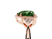 Fancy Green Heart Cut Diamond Milgrain Solitaire Ring Set in Rose gold with Tapered Pavé Band and Prong Setting