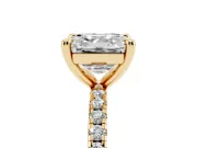 Asscher Cut Diamond Brilliant Solitaire Ring Set in Yellow gold with Pavé Band and Prong Setting