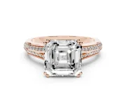 Asscher Cut Pave Split Shank Engagement Ring Setting | Double Claw Prongs | Rose Gold