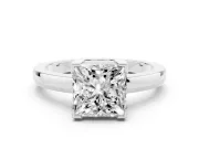 Princess Cut Diamond Solitaire Ring Set in Silver with Prong Head and Smooth Polished Band