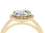 Round Thin Halo Low Profile Engagement Ring Setting | Slim Plain Band | Yellow Gold