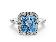 Radiant Cut Twist Halo Engagement Ring Setting for a Fancy Blue Lab-Grown Diamond | Platinum