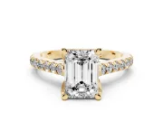 Emerald Cut Hidden Halo Pave Engagement Ring Setting | Claw Prongs | Yellow Gold