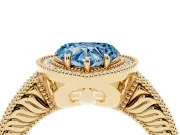 Fancy Blue Heart Cut Diamond Halo Ring Set in Yellow gold with Round Accent Halo, Pavé Band and Prong Setting