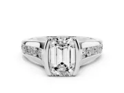 Emerald Cut Diamond Bezel-Set Solitaire Ring Set in White gold with Channel-Set Band