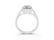 Emerald Cut Diamond Floral Halo Ring Set in White gold with Pavé Band and Prong Setting