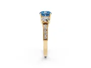 Cushion Cut Three Stone Engagement Ring Setting for a Fancy Blue Lab-Grown Diamond | Graduated Pave Band | Yellow Gold