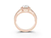 Oval Cut Diamond Halo Ring Set in Rose gold with Double Pavé Split Shank