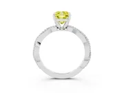 Fancy Yellow Cushion Cut Diamond Solitaire Ring Set in Silver with Twisted Band and Bead Prong Setting