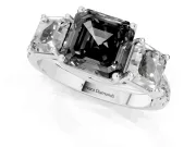 Asscher Cut Three Stone Engagement Ring Setting for a Black Center | Accented Shoulders | Sterling Silver