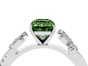 Fancy Green Emerald Cut Diamond Floral Vine Solitaire Engagement Ring Set in Platinum with Marquise Leaves