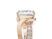 Princess Cut Bypass Solitaire Engagement Ring Setting | Pavé and Plain Strands | Rose Gold