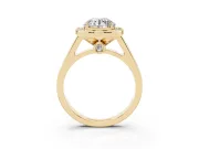 Round Cut Diamond Halo Solitaire Ring Set in Yellow gold with Pavé Band and Bezel Setting